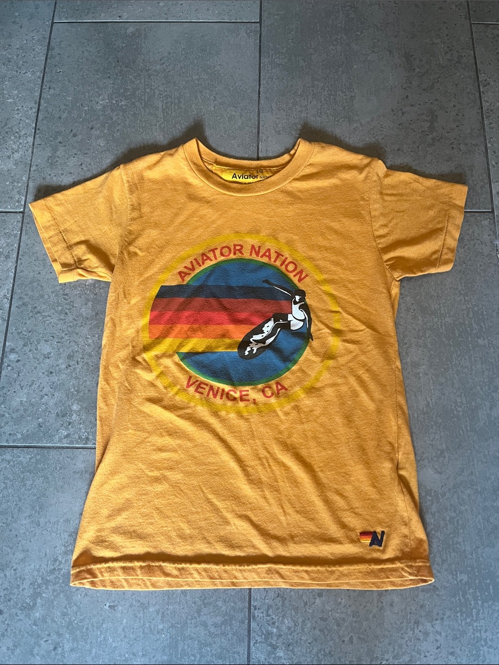 Aviator Nation Kids Venice Tee Graphic T-Shirt Gold Unisex Size 10 - Picture 2 of 5
